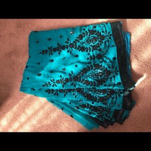 Teal and black saree